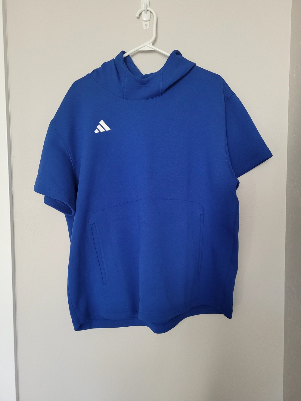 adidas Royal Blue Short-Sleeve Hoodie with Front Pocket